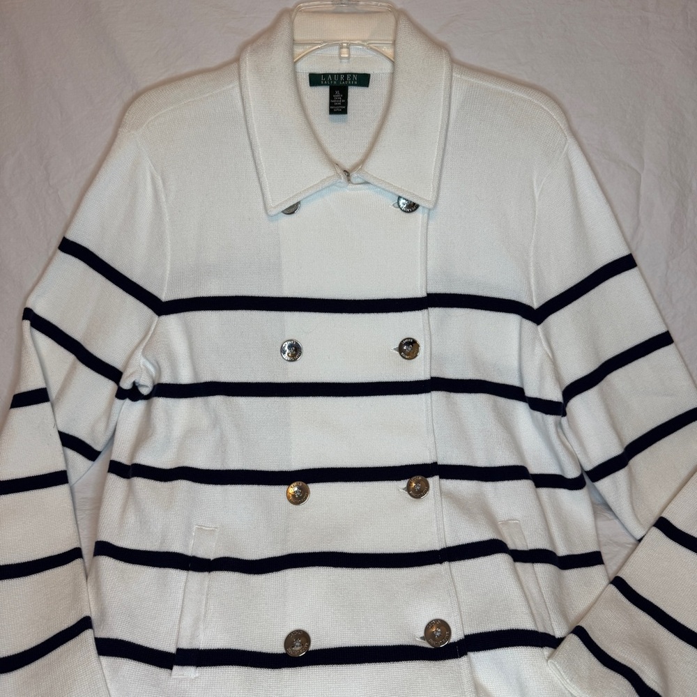Lauren Ralph Lauren Navy and White Striped Pea Coat